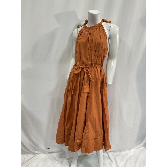 Ulla Johnson 'Joni' Brown Cotton Belted Poplin Midi Dress Size 14 - Picture 1 of 4